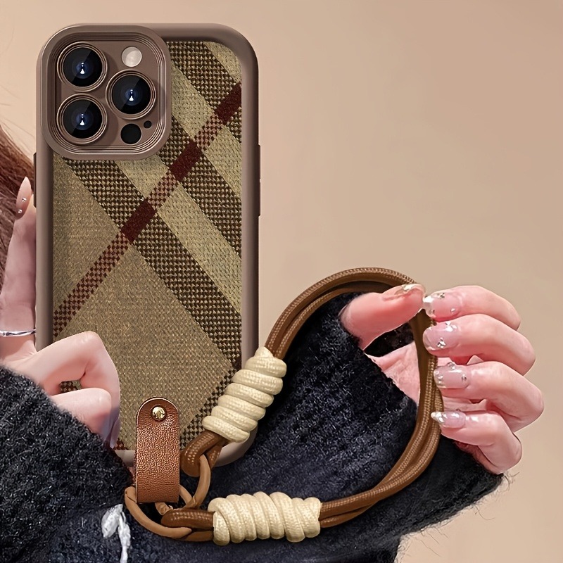 Phone Cases With Loop - Коричневый чехол-накладка с ремешком-шнурком в полоску